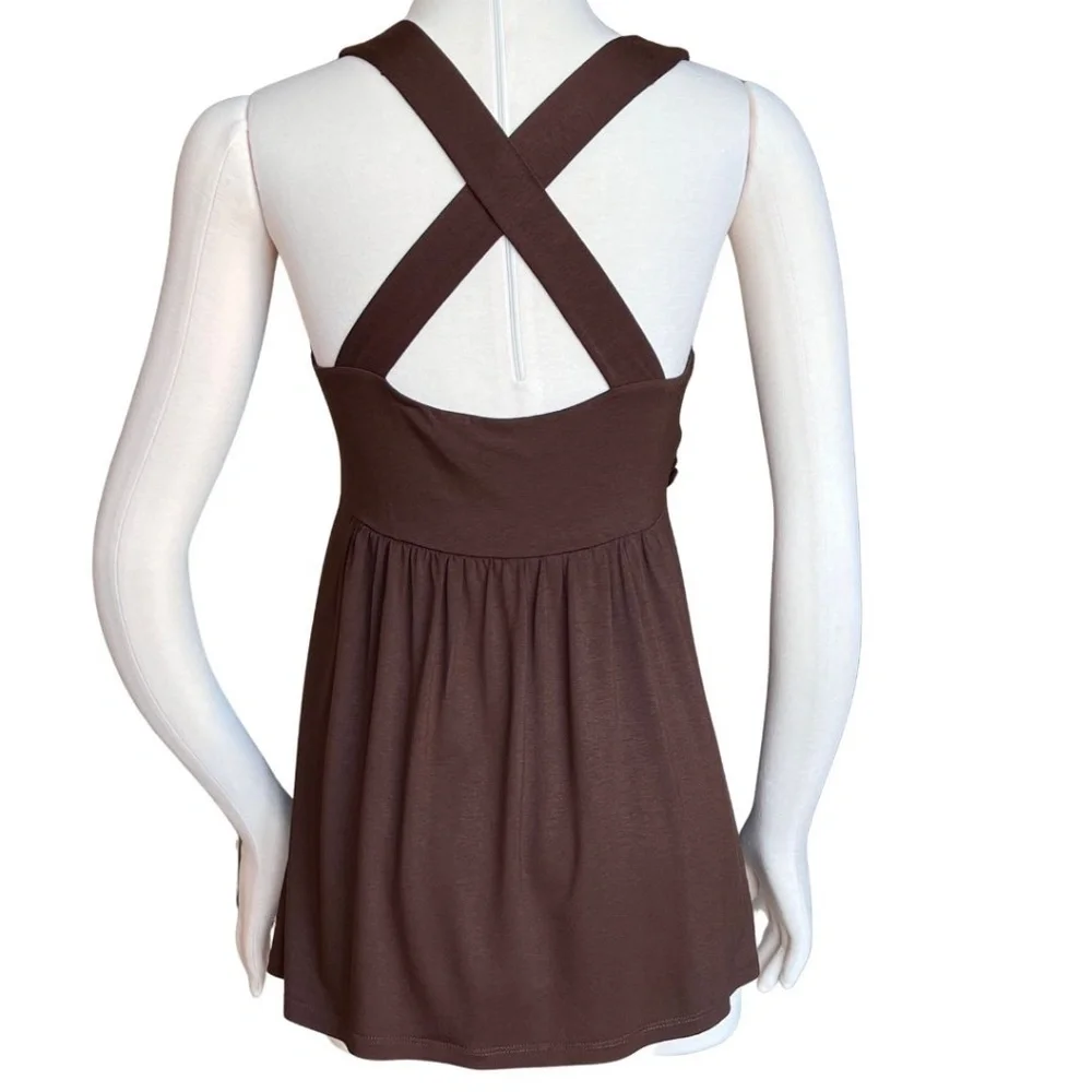 Arden B Brown Halter Top With Faux Leather Braided Detail Size Medium Y2K